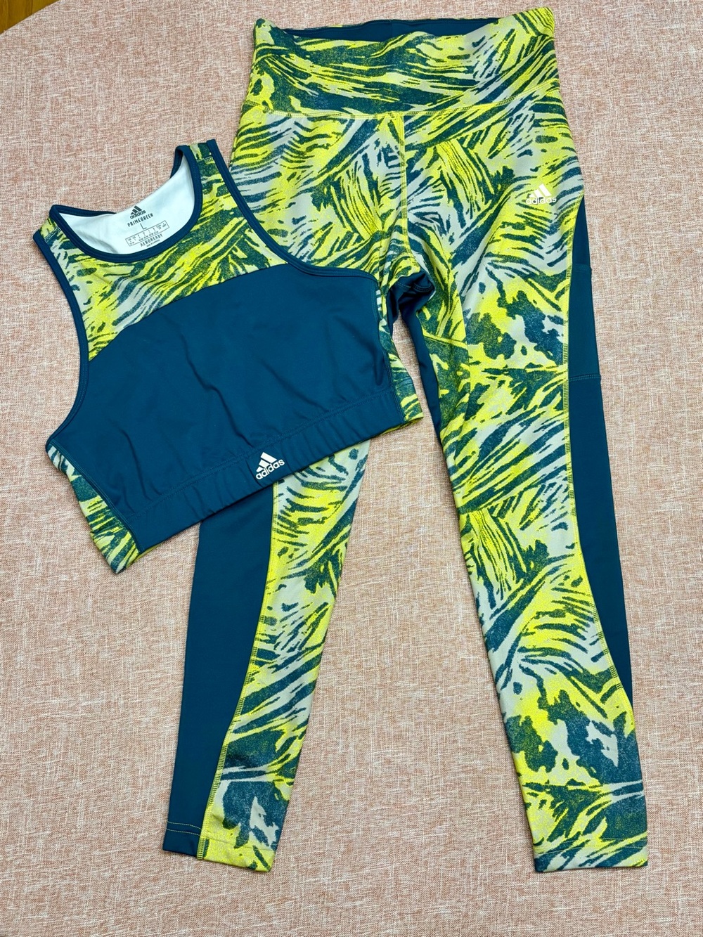 Adidas x Zoe Saldana Primegreen AEROREADY Top Size L / Leggings Size M Set Teal